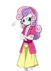 Size: 756x1054 | Tagged: safe, artist:twilite-sparkleplz, derpibooru import, edit, sweetie belle, equestria girls, clothes, crossed arms, denied, disapproving look, no, skirt, solo, sweetie belle is not amused, unamused