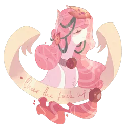 Size: 1280x1311 | Tagged: safe, artist:rannarbananar, derpibooru import, oc, oc:lotus plaza, unofficial characters only, original species, pond pony, banner, eyes closed, solo, vulgar