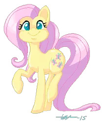 Size: 242x285 | Tagged: safe, artist:tiitcha, derpibooru import, fluttershy, earth pony, pony, cheeks, cute, earth pony fluttershy, looking at you, pixel art, race swap, raised hoof, simple background, smiling, solo, transparent background, wingless