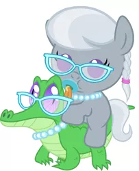 Size: 786x967 | Tagged: safe, artist:red4567, derpibooru import, gummy, silver spoon, pony, baby, baby pony, cute, pacifier, ponies riding gators, recolor, riding, silverbetes, weapons-grade cute