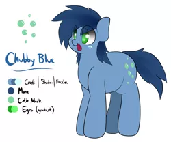 Size: 1280x1065 | Tagged: safe, artist:nom-sympony, derpibooru import, oc, oc:huckleberry bleu, unofficial characters only, earth pony, pony, chubby, cute, cutie mark, freckles, male, open mouth, reference sheet, simple background, smiling, stallion, white background