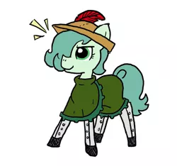 Size: 640x600 | Tagged: safe, artist:ficficponyfic, artist:methidman, color edit, derpibooru import, edit, oc, oc:emerald jewel, unofficial characters only, earth pony, pony, colt quest, alternate color palette, boots, child, clothes, color, colored, colt, crossdressing, feather, femboy, foal, hat, leggings, male, proud, trap, young