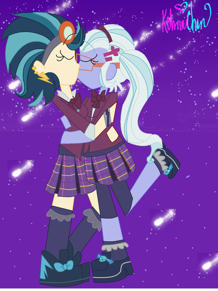 Size: 1024x1366 | Tagged: safe, artist:xxfluffypachirisuxx, derpibooru import, indigo zap, sugarcoat, equestria girls, friendship games, eyes closed, female, glasses, kissing, lesbian, shipping, sugarzap