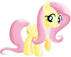 Size: 2600x2100 | Tagged: safe, artist:silberhase, derpibooru import, fluttershy, folded wings, looking at you, raised hoof, simple background, smiling, solo, standing, transparent background