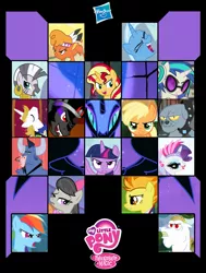 Size: 1145x1512 | Tagged: safe, derpibooru import, edit, screencap, applejack, bulk biceps, fido, iron will, king sombra, little strongheart, nightmare moon, octavia melody, prince blueblood, rainbow dash, rarity, spitfire, sunset shimmer, trixie, twilight sparkle, twilight sparkle (alicorn), vinyl scratch, zecora, alicorn, diamond dog, pony, zebra, hasbro, logo, my little pony logo, parody, street fighter, super street fighter ii turbo, super street fighter ii x