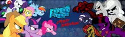 Size: 1600x478 | Tagged: applejack, creepy, creepy dimension, creepypasta, crossover, derpibooru import, dreamy rainbow, evil twilight, fighting is magic, flutterfoulf, fluttershy, hex, logo, nightmare rarity, pinkie pie, rainbow dash, rarity, safe, smile.exe, twilight sparkle, zalgo, zalgo edit, zalgojack