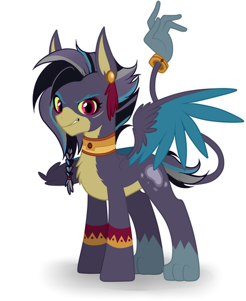 Size: 823x1005 | Tagged: artist:hikariviny, derpibooru import, hybrid, interspecies offspring, oc, oc:yaocihuatl, offspring, parent:ahuizotl, parent:daring do, parents:darizotl, safe, simple background, tail hand, tail ring, transparent background, unofficial characters only