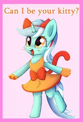 Size: 1459x2147 | Tagged: safe, artist:artoftheghostie, derpibooru import, lyra heartstrings, pony, bipedal, cat ears, cat tail, clothes, costume, cute, dress, lyrabetes, solo, weapons-grade cute, whiskers