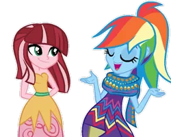 Size: 818x654 | Tagged: safe, artist:berrypunchrules, derpibooru import, gloriosa daisy, rainbow dash, equestria girls, legend of everfree, camp fashion show outfit, rainbow dash always dresses in style, simple background, transparent background