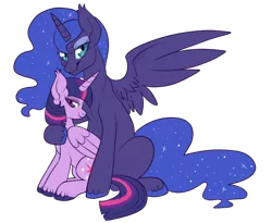 Size: 600x493 | Tagged: safe, artist:lulubell, derpibooru import, princess luna, twilight sparkle, twilight sparkle (alicorn), alicorn, pony, evil, female, lesbian, nightmare luna, shipping, simple background, transparent background, twiluna, unshorn fetlocks