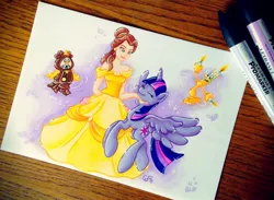 Size: 900x658 | Tagged: safe, artist:ltiachan, derpibooru import, twilight sparkle, twilight sparkle (alicorn), alicorn, pony, beauty and the beast, belle, dancing, female, mare, markers, traditional art