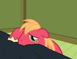 Size: 1980x1530 | Tagged: safe, artist:badumsquish, derpibooru import, big macintosh, earth pony, pony, animated, badumsquish is trying to murder us, bed, behaving like a dog, big macindog, cute, eye shimmer, looking at you, macabetes, male, offscreen character, pov, puppy dog eyes, solo, stallion, tail wag, weapons-grade cute