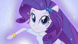 Size: 1280x720 | Tagged: safe, derpibooru import, screencap, rarity, equestria girls, friendship games, cute, looking at you, ponied up, raribetes, smiling, solo, sparkles, transformation