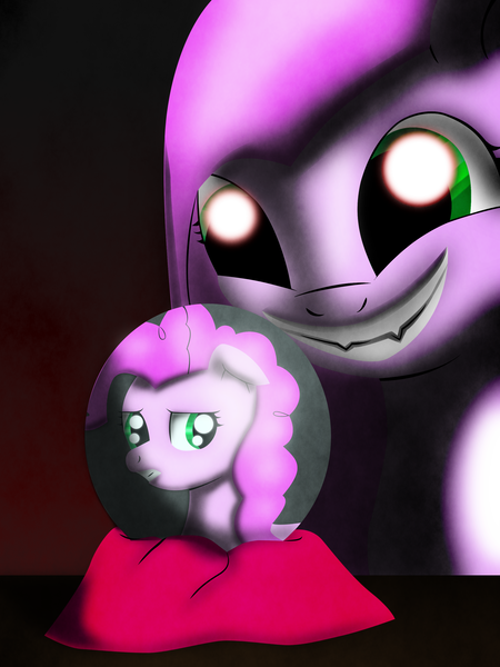 Size: 2400x3200 | Tagged: safe, artist:acleus097, derpibooru import, pinkie pie, earth pony, pony, crystal ball, ominous, pinkamena diane pie, wrong eye color