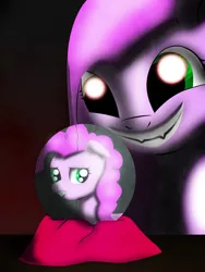 Size: 2400x3200 | Tagged: safe, artist:acleus097, derpibooru import, pinkie pie, earth pony, pony, crystal ball, ominous, pinkamena diane pie, wrong eye color