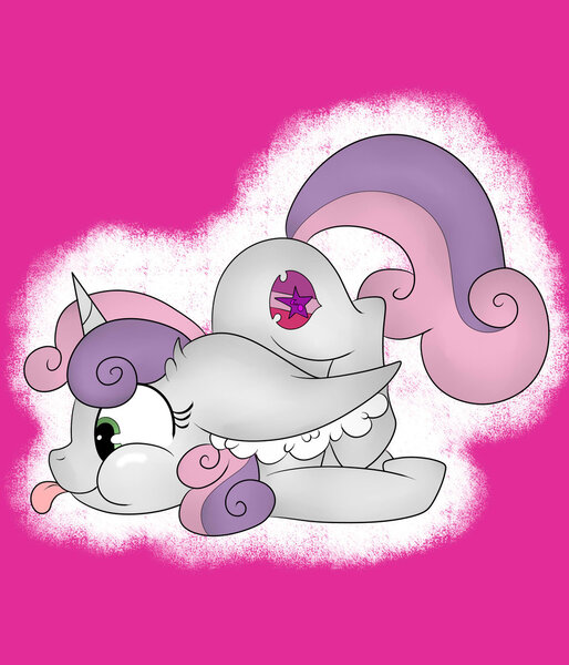 Size: 1024x1195 | Tagged: safe, artist:theartistsora, derpibooru import, sweetie belle, pony, cute, cutie mark, diasweetes, ear fluff, female, filly, fluffy, impossibly large ears, scootie belle, silly, silly pony, solo, the cmc's cutie marks, tongue out