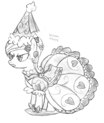 Size: 2425x2880 | Tagged: applejack, artist:drchrisman, clothes, derpibooru import, dress, froufrou glittery lacy outfit, hennin, monochrome, safe, sketch, solo, traditional art