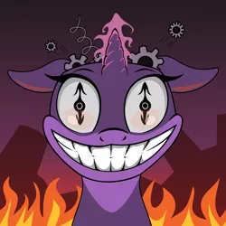 Size: 978x978 | Tagged: semi-grimdark, artist:bajanic, derpibooru import, twilight sparkle, fire, nightmare fuel, solo, surreal, twilight snapple, wingding eyes