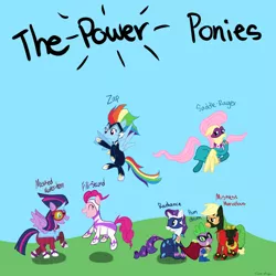 Size: 2000x2000 | Tagged: safe, artist:catz537, derpibooru import, applejack, fili-second, fluttershy, humdrum, masked matter-horn, mistress marevelous, pinkie pie, radiance, rainbow dash, rarity, saddle rager, spike, twilight sparkle, twilight sparkle (alicorn), zapp, alicorn, pony, power ponies (episode), female, mane seven, mane six, mare, power ponies