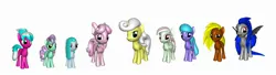 Size: 2600x704 | Tagged: 3d, derpibooru import, oc, oc:banana split, oc:cloud cupcake, oc:cotton candy, oc:flavorless bat pony, oc:peppermint mist, oc:purple cupcake, oc:red frosting purple cake, oc:strawberry blue cupcake, oc:whip cream, safe, unofficial characters only