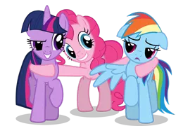 Size: 1054x757 | Tagged: derpibooru import, edit, floppy ears, hoof around neck, hug, long legs, pinkie pie, polyamory, rainbow dash, safe, simple background, transparent background, twidashpie, twilight sparkle, vector