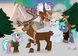 Size: 3500x2500 | Tagged: artist:masem, bronycon, bronycon mascots, derpibooru import, holiday, hoofevent, moose, oc, oc:blank canvas, oc:hoof beatz, oc:mane event, safe, snow, unofficial characters only, winter