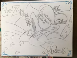 Size: 1024x768 | Tagged: safe, artist:andypriceart, derpibooru import, princess luna, tiberius, alicorn, opossum, pony, female, majestic as fuck, sleep mask, sleeping, snoring, traditional art, z