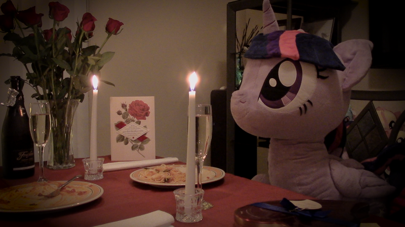 Size: 1920x1080 | Tagged: safe, artist:plushwaifus, derpibooru import, photographer:corpulentbrony, /mlp/, 4chan, candle, candlelight, champagne, chocolate, chocolates, corpulent brony, flower, food, forever alone, hearts and hooves day, irl, life size, meme, pasta, photo, plushie, present, rose, spaghetti, spaghetti scene, valentine, valentine's day, valentine's day card, waifu, waifu dinner