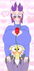 Size: 1024x2109 | Tagged: anthro, artist:gunpowdergreentea, big breasts, blushing, boobhat, boob window, breasts, cartoon explosives, cleavage, derpibooru import, dynamite, explosives, female, heart, huge breasts, impending explosion, impossibly large breasts, male, oc, oc:peony burst, oc:salute charge, salony, shipping, straight, suggestive, this will end in tears and/or death, unofficial characters only