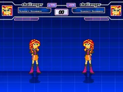 Size: 640x480 | Tagged: safe, artist:toonalexsora007, derpibooru import, screencap, sunset shimmer, equestria girls, fighting game, fighting stance, idle, life bar, mirror match, mugen, self paradox