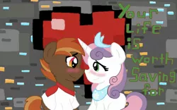 Size: 1280x800 | Tagged: artist:mlparistisccsketch, blushing, button mash, derpibooru import, female, heart, hearts and hooves day, male, minecraft, safe, shipping, straight, sweetie belle, sweetiemash, valentine's day