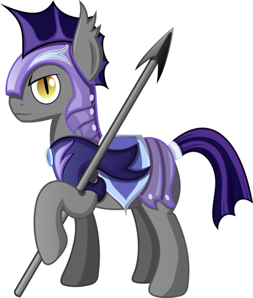 Size: 6000x7058 | Tagged: safe, artist:plsim, derpibooru import, bat pony, pony, wingless bat pony, absurd resolution, armor, frown, glare, male, night guard, royal guard, simple background, slit eyes, solo, spear, stallion, transparent background, vector, weapon