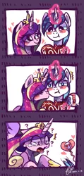 Size: 720x1518 | Tagged: artist:erica693992, blushing, chocolate, choking, comic, derpibooru import, female, food, heart, husband and wife, kissing, kiss of death, kiss on the cheek, magic, male, princess cadance, safe, shining armor, shiningcadance, shipping, straight, telekinesis, wide eyes