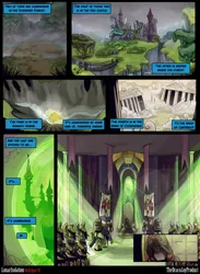 Size: 3000x4091 | Tagged: armor, artist:dracojayproduct, canterlot, castle of the royal pony sisters, cloudsdale, comic, comic:lunar isolation, derpibooru import, everfree forest, ghastly gorge, gorge, minotaur, oc, oc:judicator, princess luna, safe, soldiers