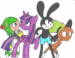 Size: 1120x871 | Tagged: safe, artist:cmara, derpibooru import, twilight sparkle, twilight sparkle (alicorn), alicorn, pony, cosmo the seedrian, crossover, disney, female, mare, oswald the lucky rabbit, sonic the hedgehog (series), traditional art, wander (wander over yonder), wander over yonder