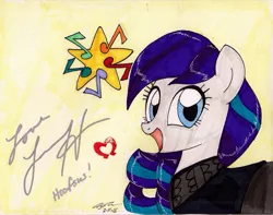 Size: 2157x1697 | Tagged: artist:newyorkx3, coloratura, cutie mark, derpibooru import, hoofsies, lena hall, safe, signature, solo, traditional art, voice actor