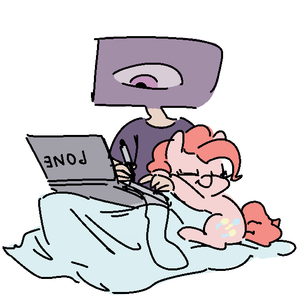 Size: 607x596 | Tagged: artist:nobody, blanket, computer, cuddling, cute, derpibooru import, drawing, drawing tablet, human, laptop computer, oc, oc:nobby, pinkie pie, safe, snuggling, stylus