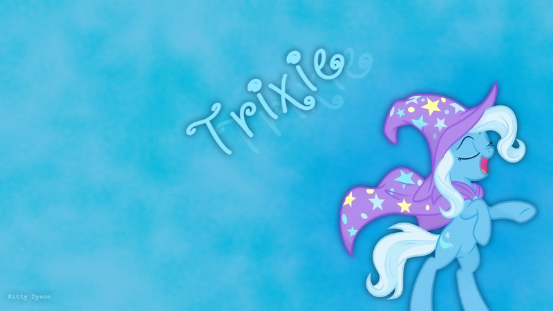 Size: 1366x768 | Tagged: safe, alternate version, artist:kp-shadowsquirrel, derpibooru import, edit, trixie, pony, unicorn, eyes closed, female, mare, rearing, solo, wallpaper