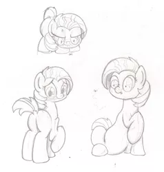 Size: 2111x2218 | Tagged: safe, artist:seenty, derpibooru import, babs seed, earth pony, insect, pony, angry, blushing, cross-popping veins, dock, filly, monochrome, pencil drawing, plot, sketch, sketch dump, solo, surprised, traditional art, wide eyes