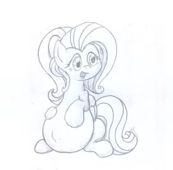 Size: 2157x2122 | Tagged: artist:seenty, derpibooru import, fluttershy, monochrome, pencil drawing, pregnant, safe, solo, traditional art