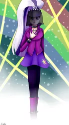 Size: 1945x3497 | Tagged: artist:midfire, boots, clothes, coloratura, countess coloratura, derpibooru import, human, humanized, leggings, pantyhose, ponytail, safe, skirt, solo, veil