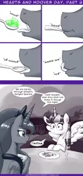 Size: 740x1569 | Tagged: suggestive, artist:deusexequus, derpibooru import, princess luna, twilight sparkle, twilight sparkle (alicorn), alicorn, pony, ask the princess of friendship with benefits, :t, comic, dialogue, female, food, hearts and hooves day, jello, lesbian, licking, licking lips, mare, open mouth, shipping, speech bubble, spoon, suggestive eating, tongue out, twiluna, wingboner