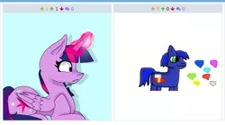 Size: 520x289 | Tagged: safe, derpibooru import, twilight sparkle, twilight sparkle (alicorn), alicorn, pony, derpibooru, chaos emerald, exploitable meme, female, juxtaposition, juxtaposition win, mare, meme, meta, sonic the hedgehog, sonic the hedgehog (series)