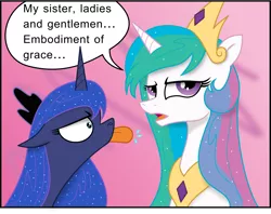 Size: 3254x2578 | Tagged: safe, artist:andypriceart, artist:doctor-derpy, derpibooru import, princess celestia, princess luna, pony, :p, celestia is not amused, cute, duo, female, floppy ears, frown, glare, majestic as fuck, mare, open mouth, raspberry, sarcasm, sisters, tongue out, unamused, wide eyes