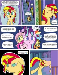 Size: 1024x1322 | Tagged: safe, artist:average-00, derpibooru import, applejack, fluttershy, pinkie pie, rainbow dash, rarity, starlight glimmer, sunset shimmer, twilight sparkle, twilight sparkle (alicorn), pony, equestria girls, friendship games, rainbow rocks, the cutie re-mark, angry, comic, grammar error, happy, i'm out, magic mirror, mane six, mirror, portal, replaced, sad, the end, twilight's counterparts