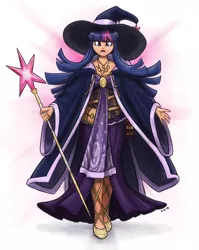 Size: 1018x1280 | Tagged: artist:king-kakapo, clothes, derpibooru import, dress, hat, high heels, human, humanized, light skin, mage, multiple variants, safe, shoes, solo, staff, twilight sparkle, wizard, wizard hat