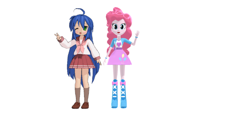 Size: 940x440 | Tagged: safe, artist:elmarcosluckydel96, derpibooru import, pinkie pie, equestria girls, 3d, crossover, izumi konata, lucky star, mmd, simple background, solo, transparent background