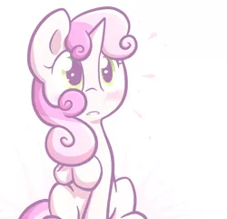 Size: 1280x1234 | Tagged: artist:spikedmauler, blushing, derpibooru import, go ask sweetie belle, safe, sitting, solo, surprised, sweetie belle