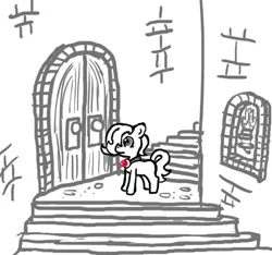 Size: 640x600 | Tagged: semi-grimdark, artist:ficficponyfic, derpibooru import, oc, oc:emerald jewel, unofficial characters only, earth pony, pony, colt quest, brick, brick wall, bricks, child, colt, door, escape, foal, male, stairs, steps, story included, torch, tower