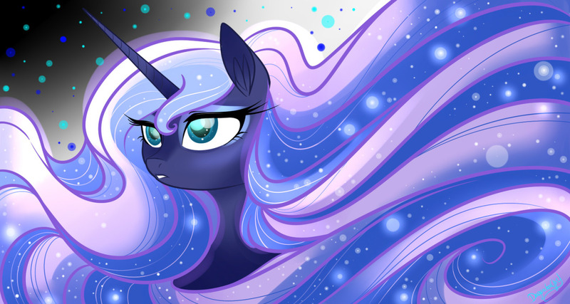 Size: 1280x683 | Tagged: safe, artist:dragonfoxgirl, derpibooru import, princess luna, pony, alternate design, bust, ear fluff, female, mare, solo